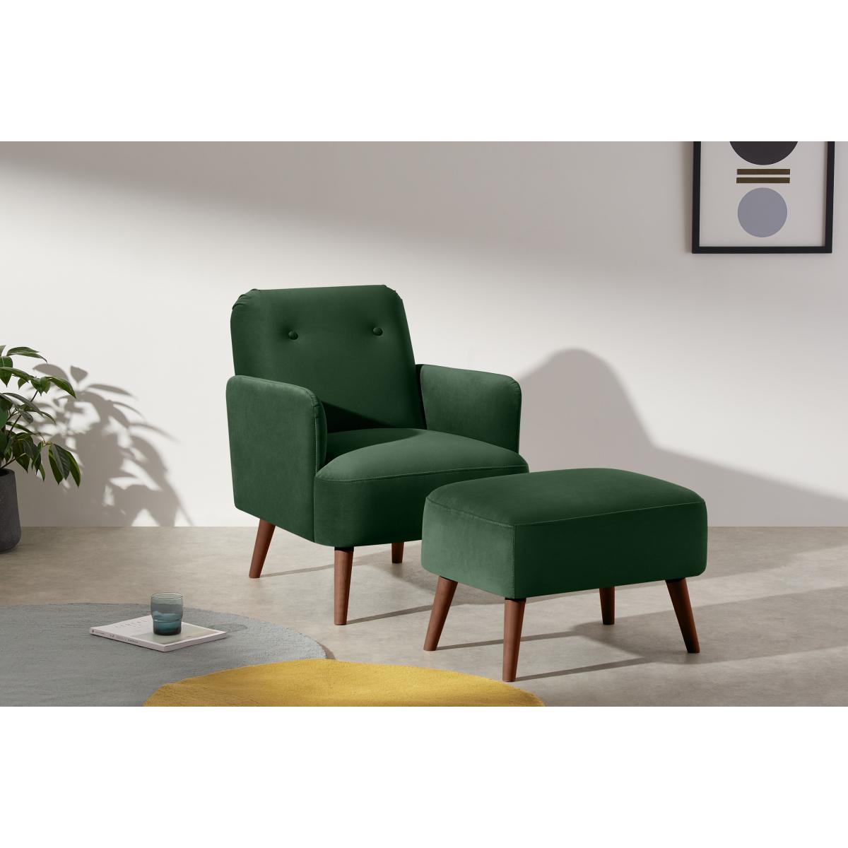 Elvi Accent Armchair & Footstool, Moss Green Velvet – image 4