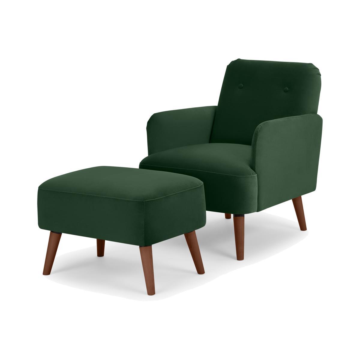 Elvi Accent Armchair & Footstool, Moss Green Velvet – image 1