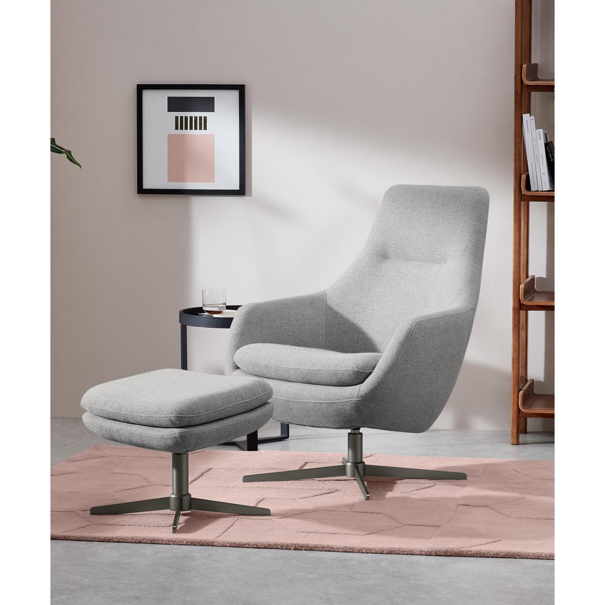 Modesto Accent Armchair & Footstool, Luna Grey Weave – image 3