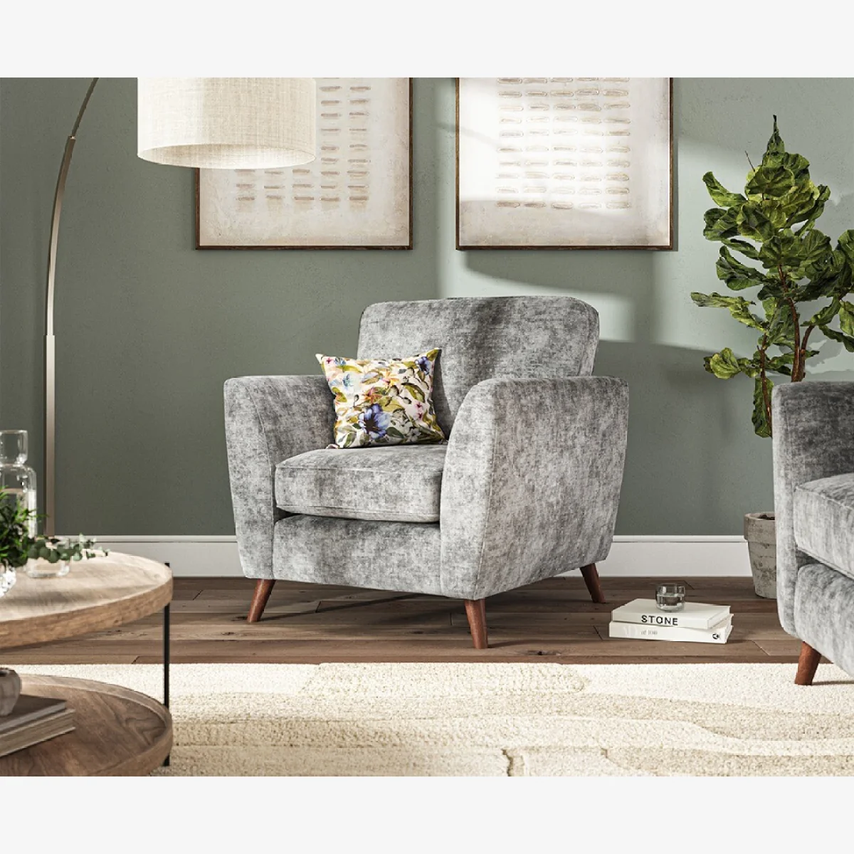 Naples Grey Velvet Armchair – image 1