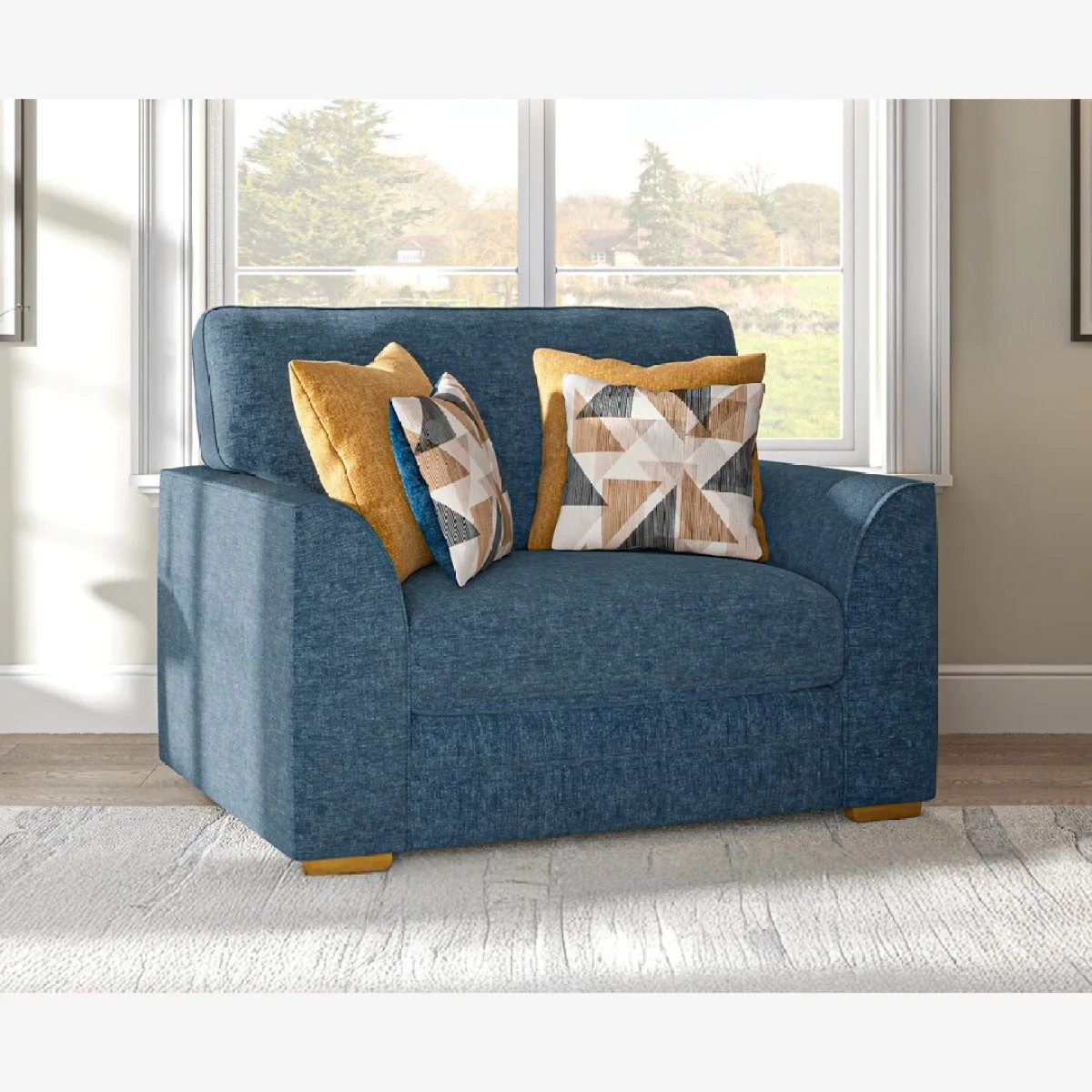 Jasper Indigo Chenille Fabric Love Chair