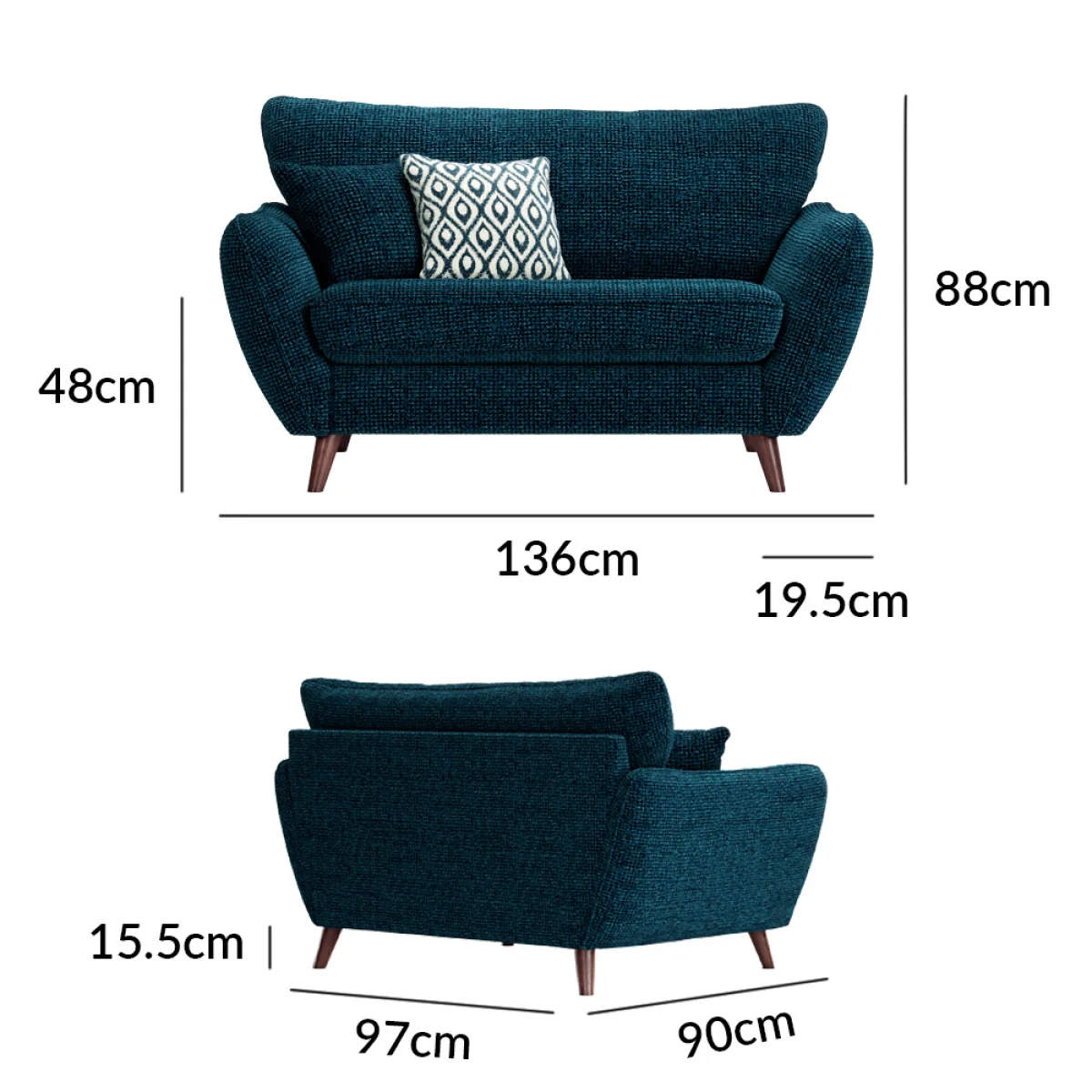 Palma Teal Chenille Fabric Love Chair – image 11