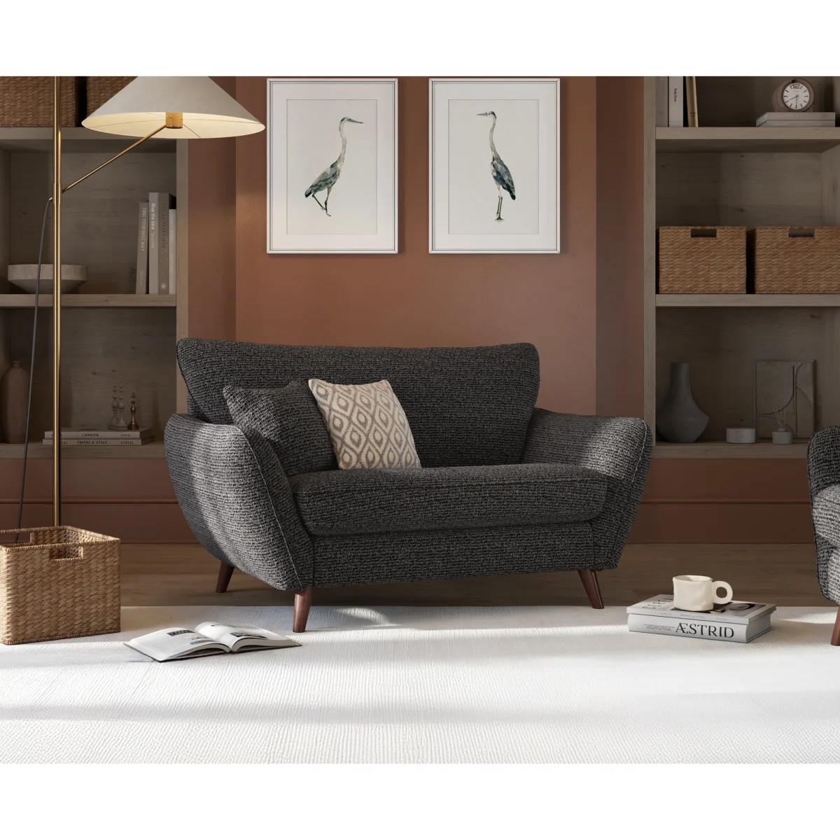 Palma Charcoal Chenille Fabric Love Chair – image 2