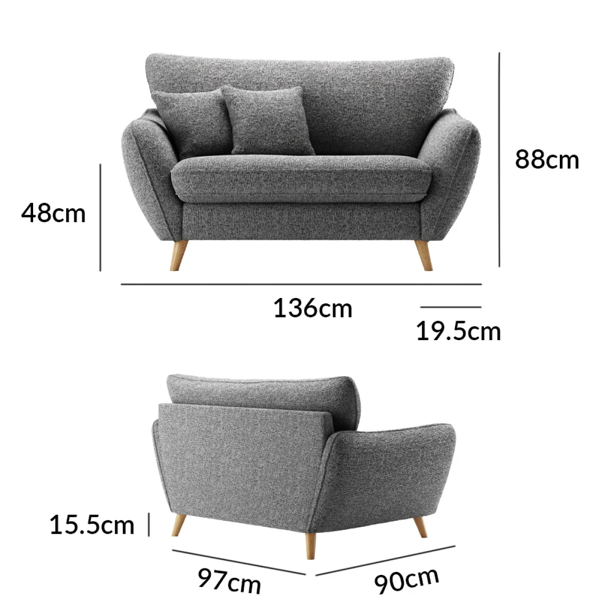 Palma Charcoal Chenille Fabric Love Chair – image 9