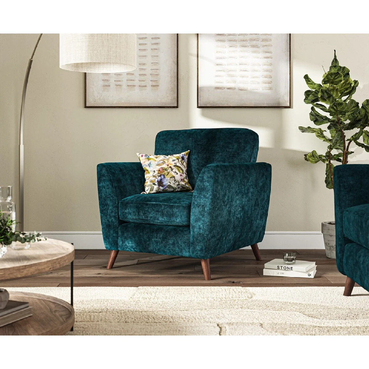 Naples Teal Velvet Armchair – image 2