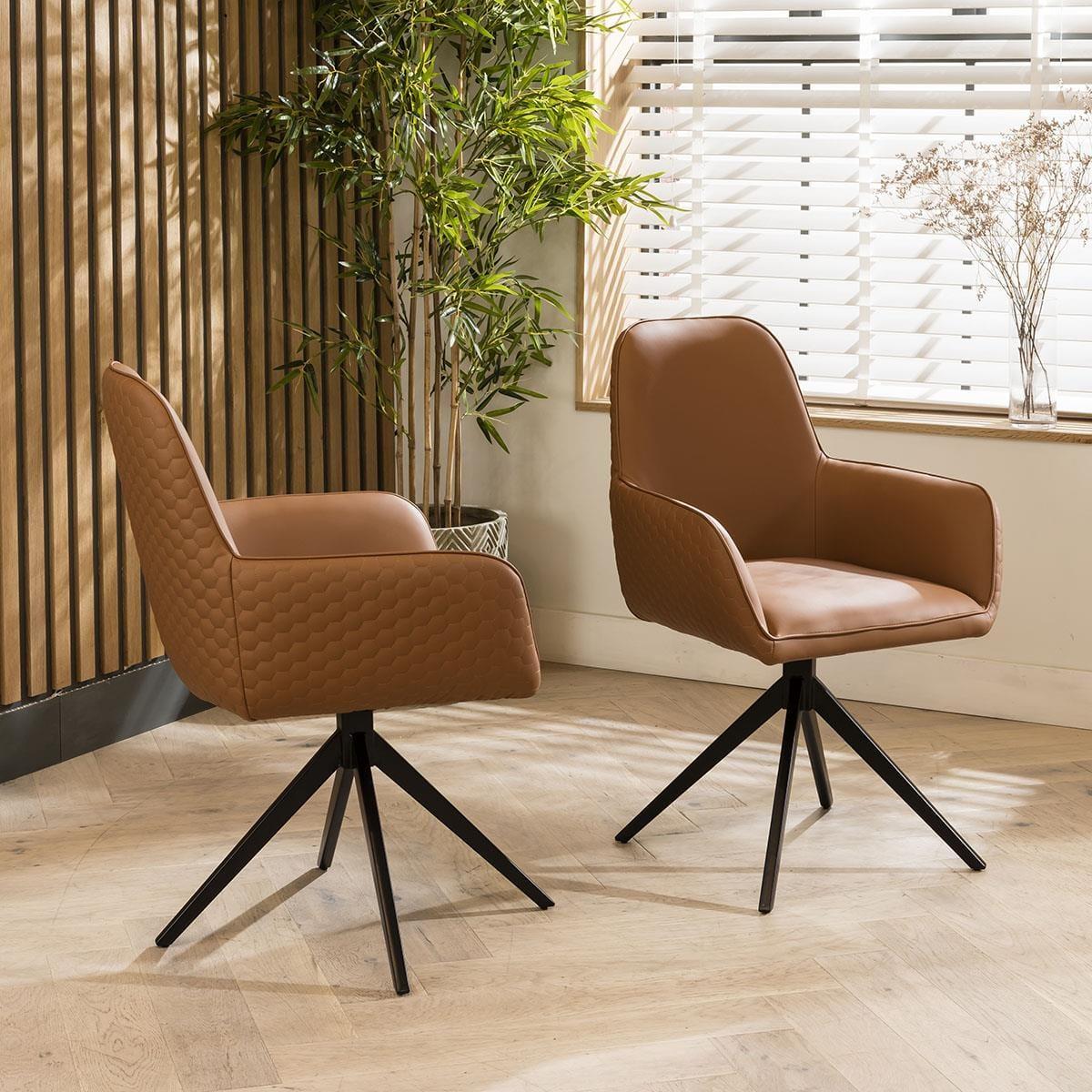 4 ExDisplay Emma Leather Carver Dining Chairs Tan – image 2