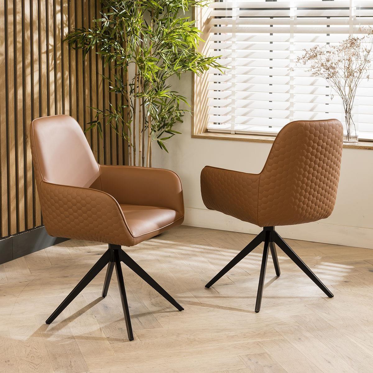 4 ExDisplay Emma Leather Carver Dining Chairs Tan – image 3