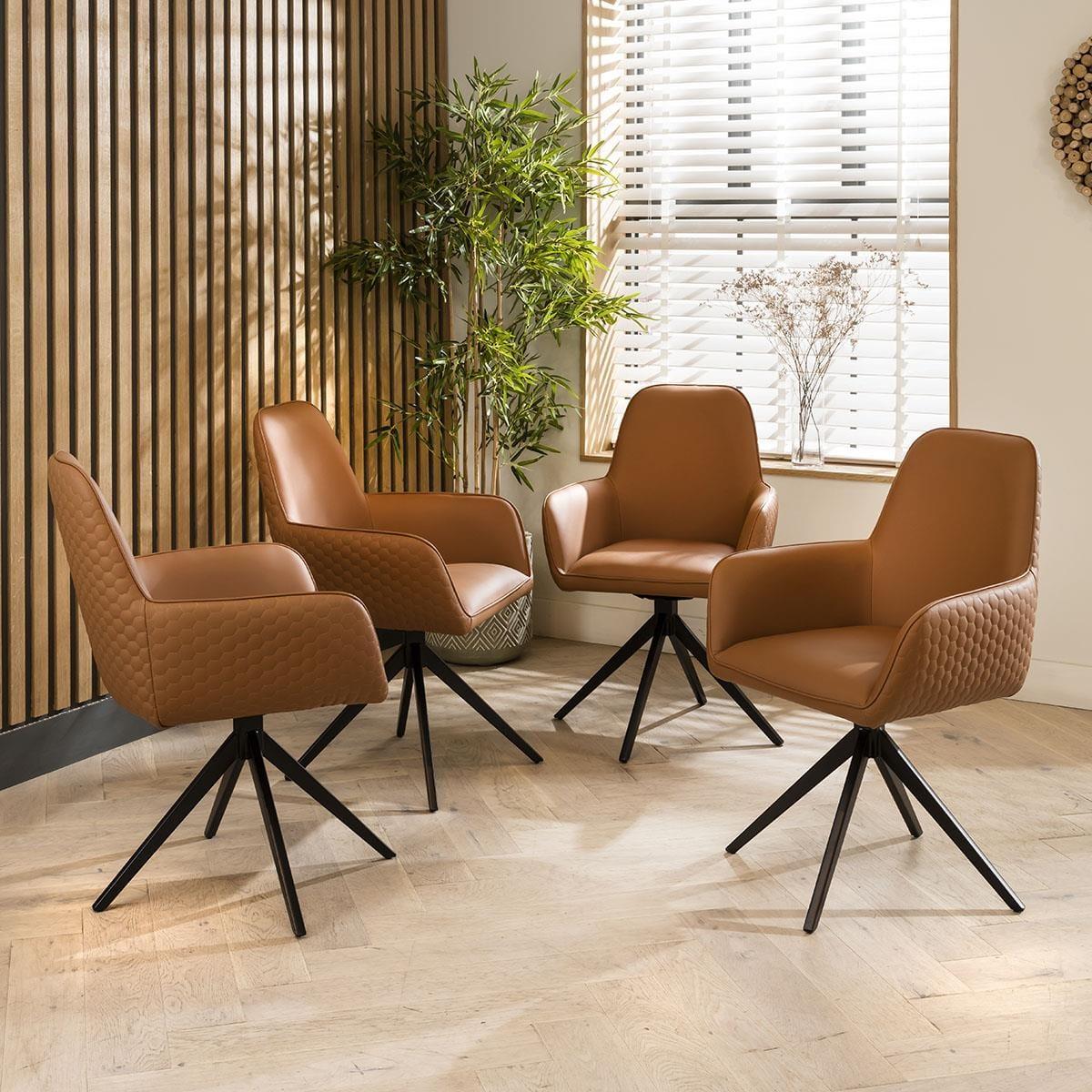 4 ExDisplay Emma Leather Carver Dining Chairs Tan – image 1