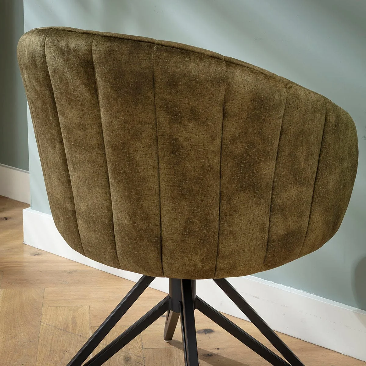 Set of 4 Modern Kitchen Swivel Dining Chairs with Arms Green Velvet – image 4