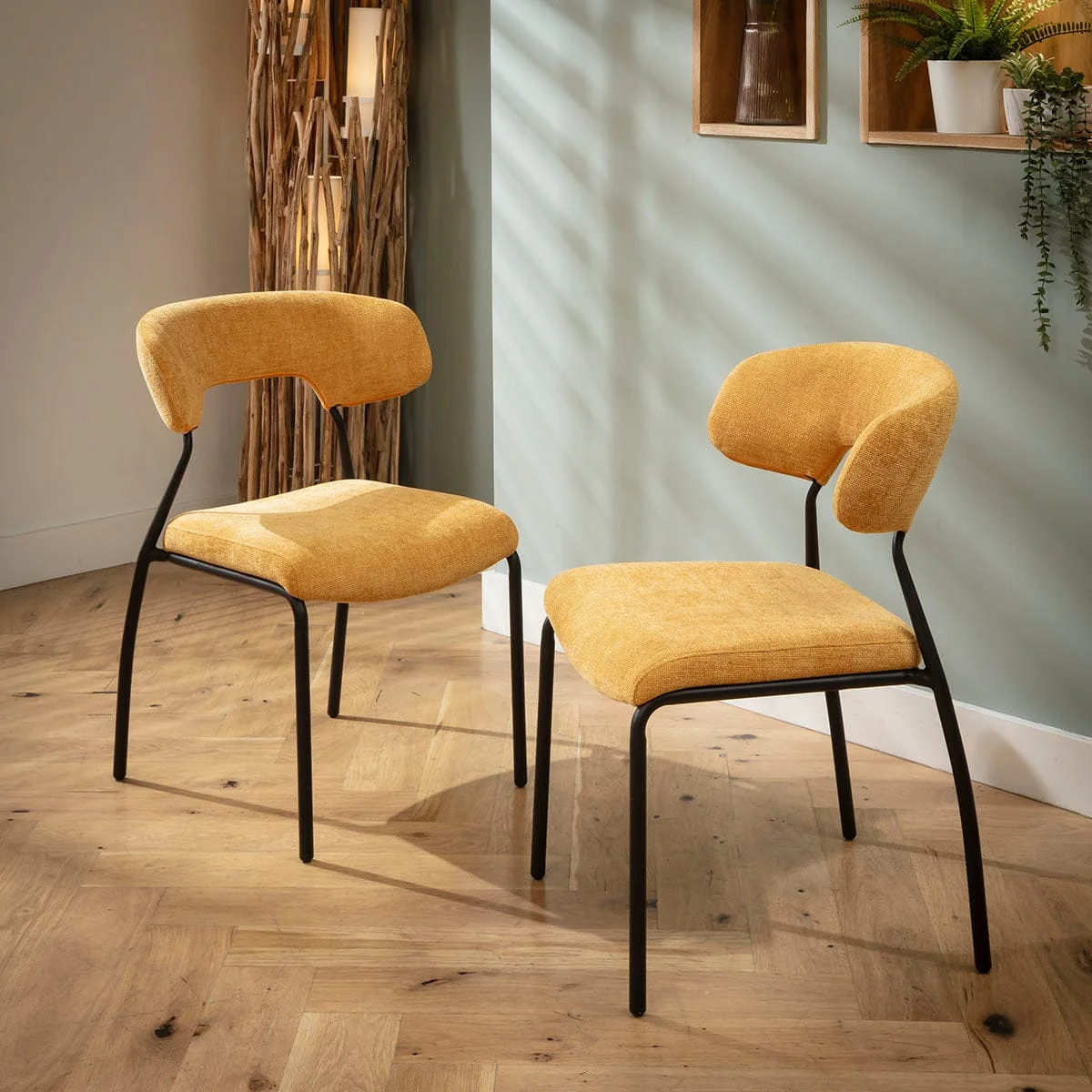 Set of 4 Modern Scandi Kitchen Dining Room Chairs Yellow Gold Fabric – image 2
