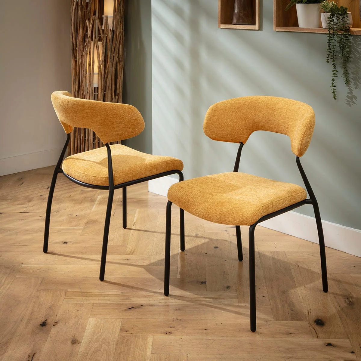 Set of 4 Modern Scandi Kitchen Dining Room Chairs Yellow Gold Fabric – image 3