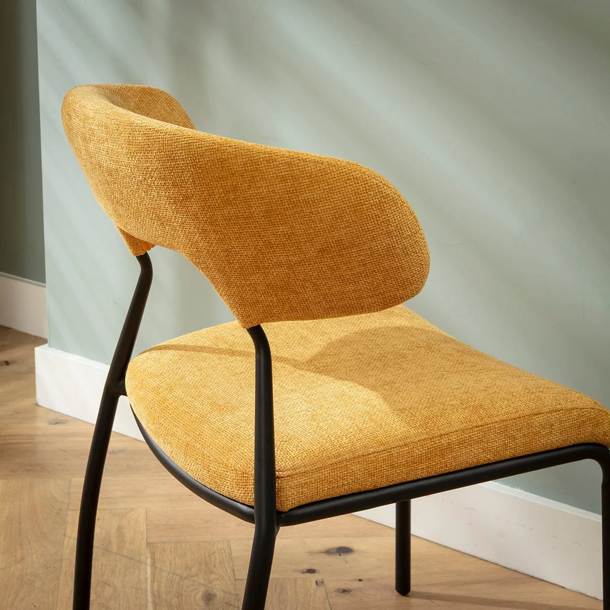 Set of 4 Modern Scandi Kitchen Dining Room Chairs Yellow Gold Fabric – image 4
