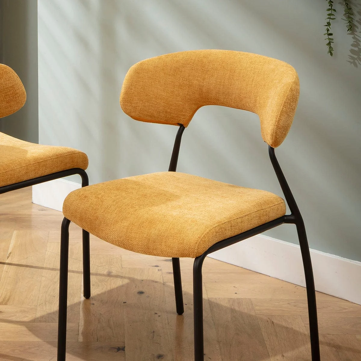 Set of 4 Modern Scandi Kitchen Dining Room Chairs Yellow Gold Fabric – image 6
