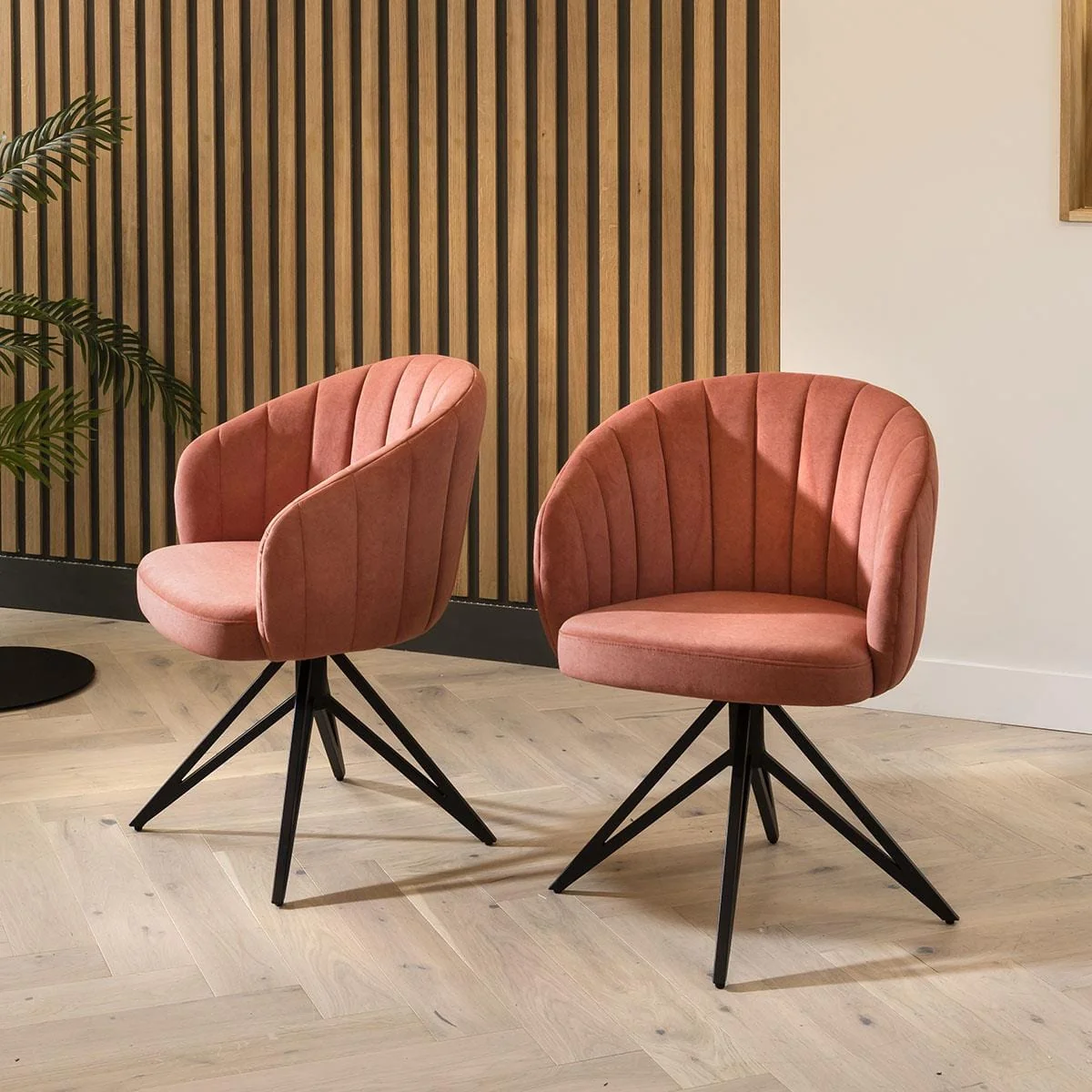 Set of 2 Modern Carver Dining Chairs Unique Pink Fabric Swivel Base – image 5