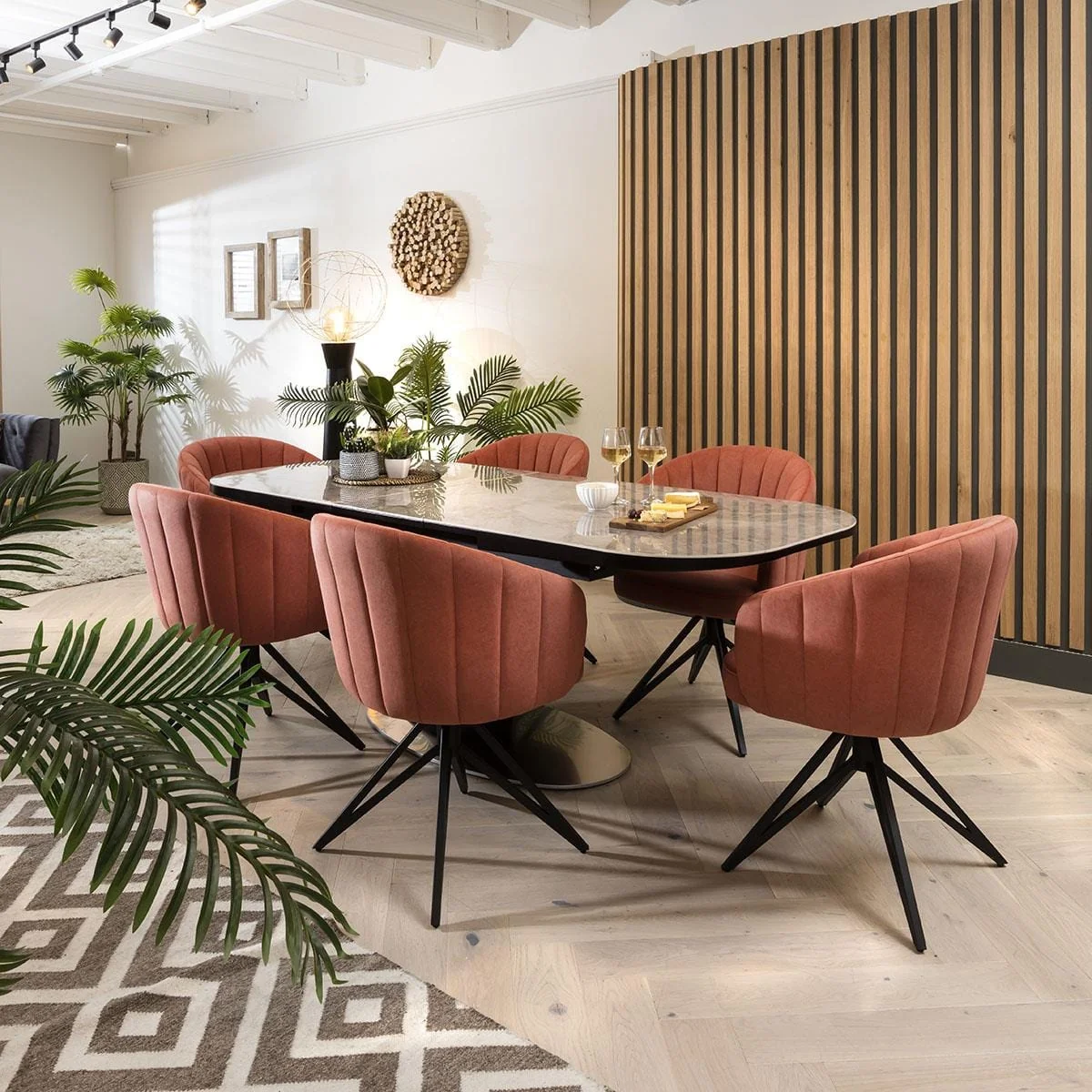 Set of 2 Modern Carver Dining Chairs Unique Pink Fabric Swivel Base – image 6