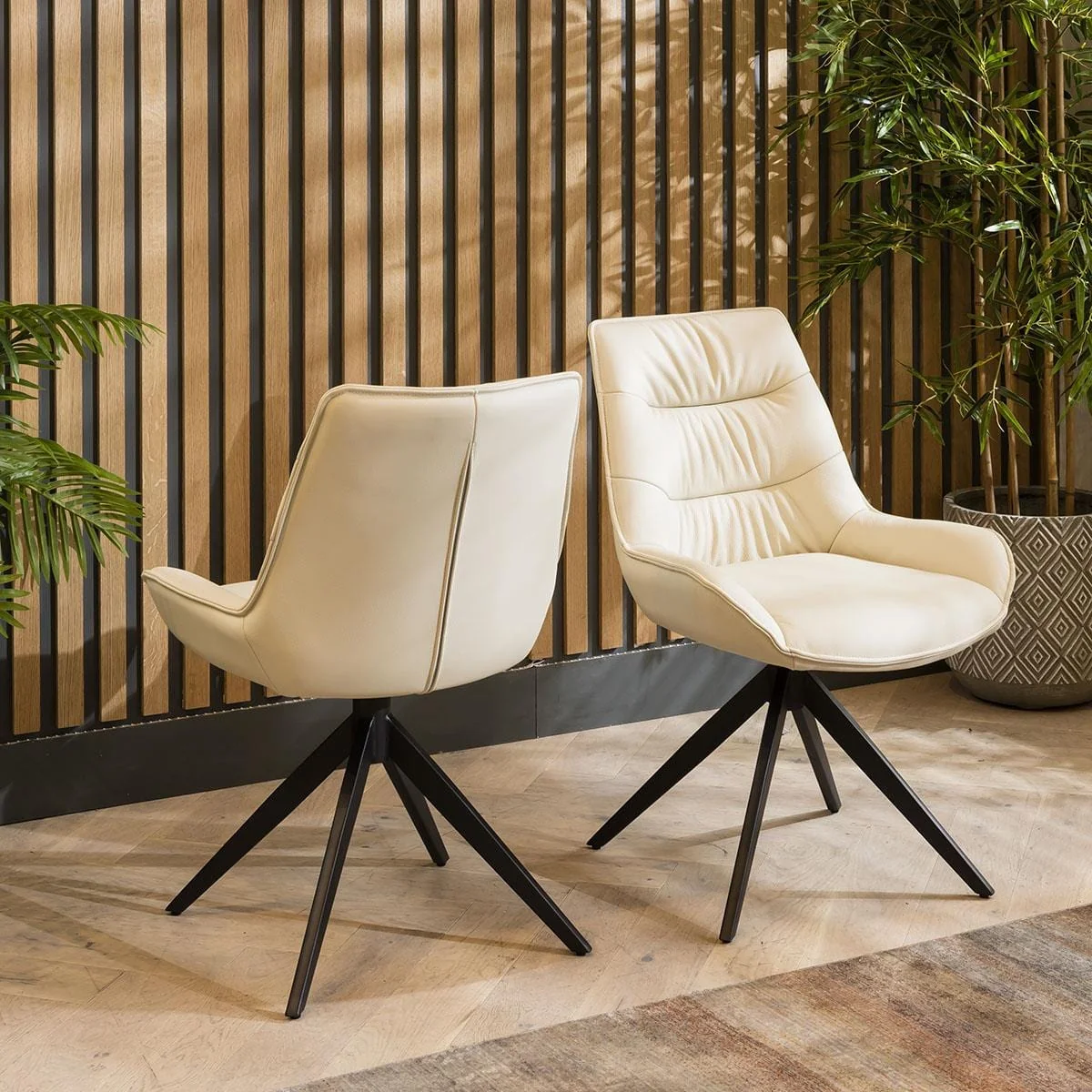 Modern Swivel Genuine Leather Kitchen Dining Room Chair Cream – image 2