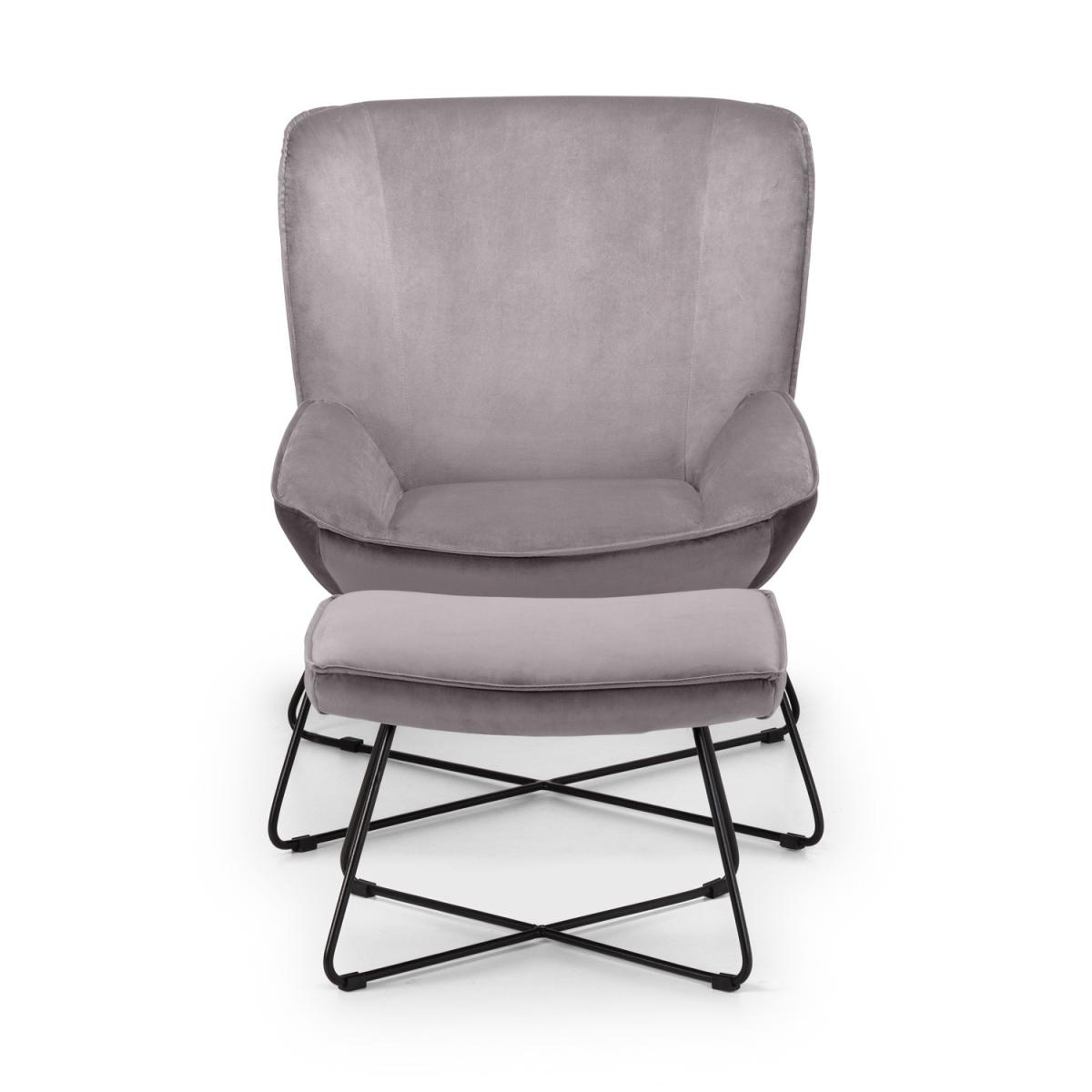 Mila Velvet Accent Chair With Stool - Grey – image 5