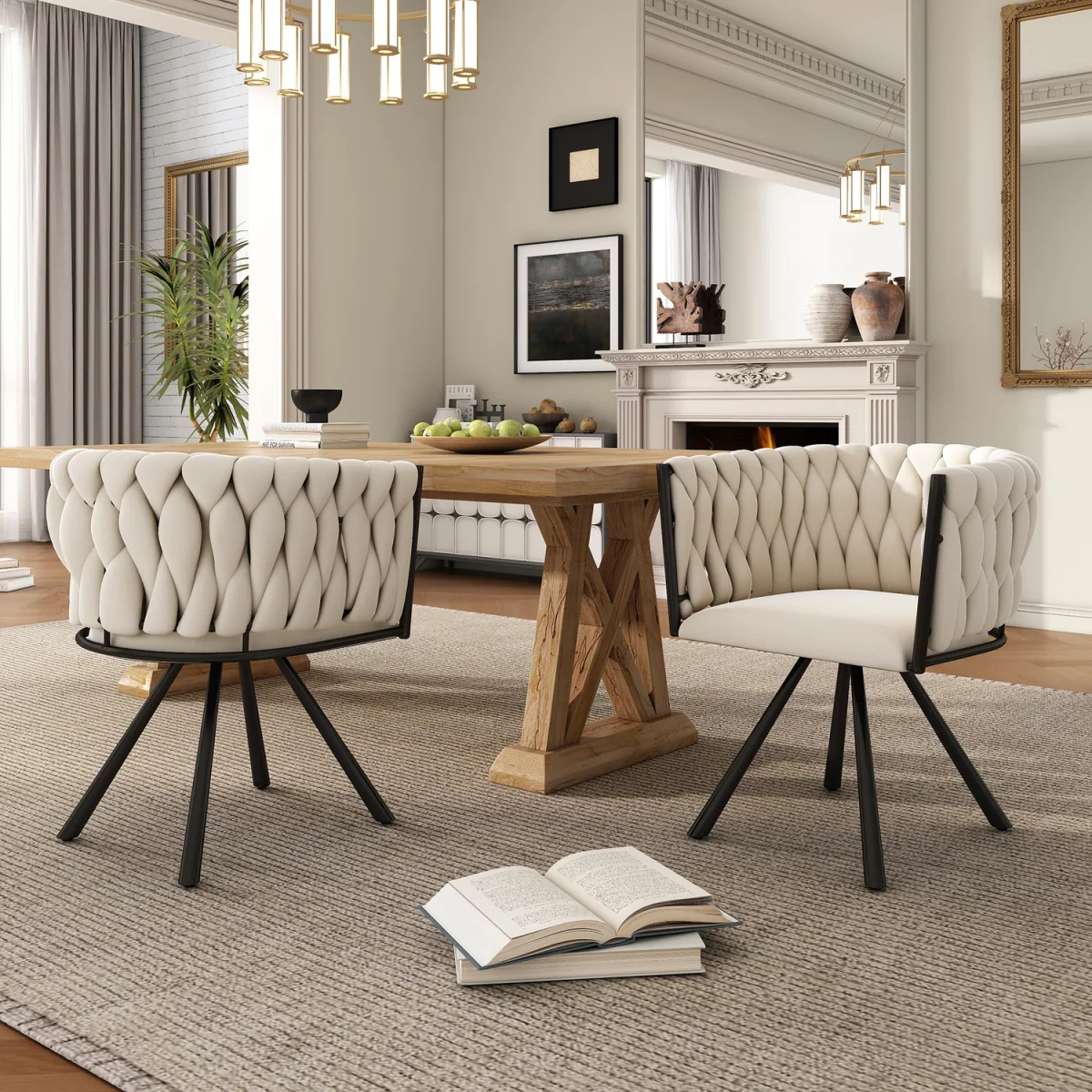 Velvet Luxurious Swivel Chair with Four Metal Legs, Beige - Biege – image 2
