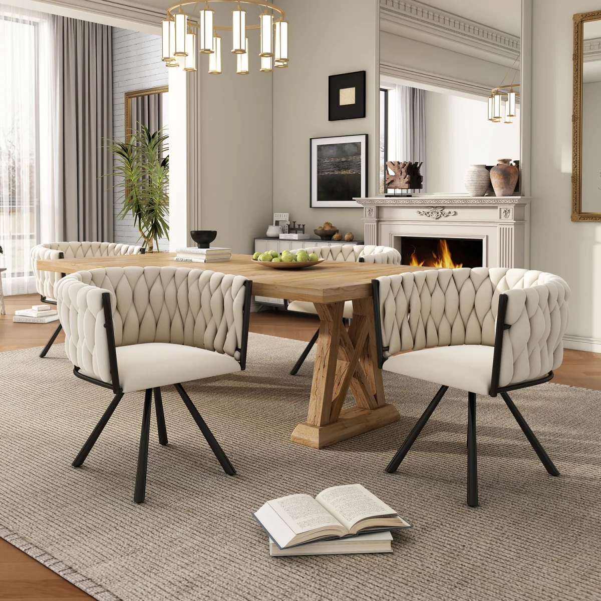 Velvet Luxurious Swivel Chair with Four Metal Legs, Beige - Biege – image 3