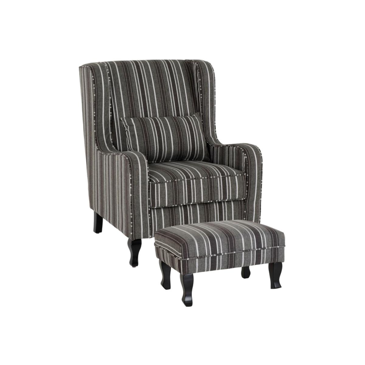 Sherborne Fireside Chair with Footstool - Grey stripe