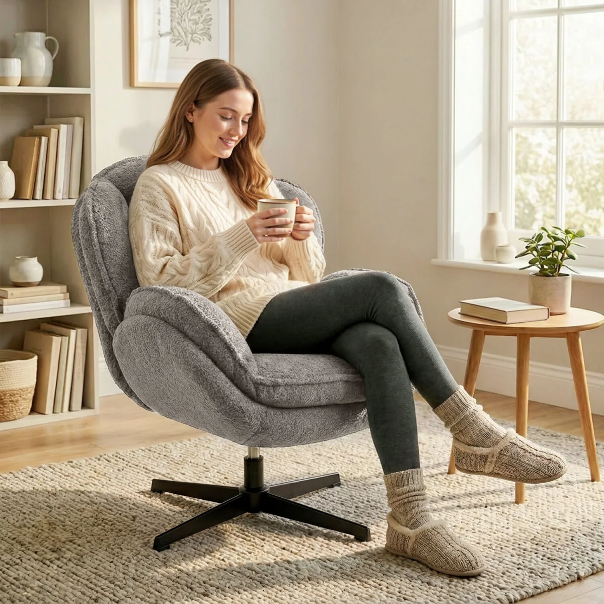 HOMCOM Accent Chair with Swivel for Living Room - Grey – image 2