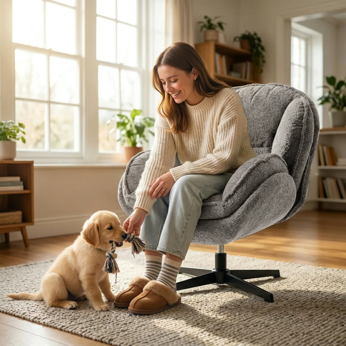 HOMCOM Accent Chair with Swivel for Living Room - Grey – image 3