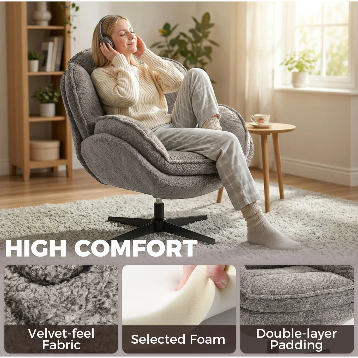 HOMCOM Accent Chair with Swivel for Living Room - Grey – image 6