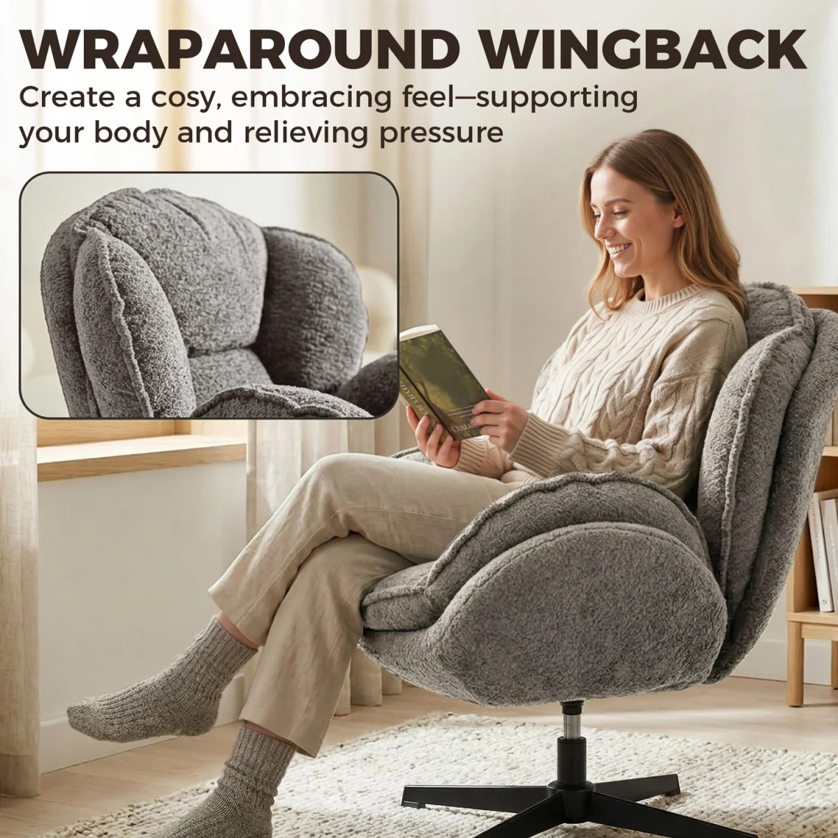 HOMCOM Accent Chair with Swivel for Living Room - Grey – image 7