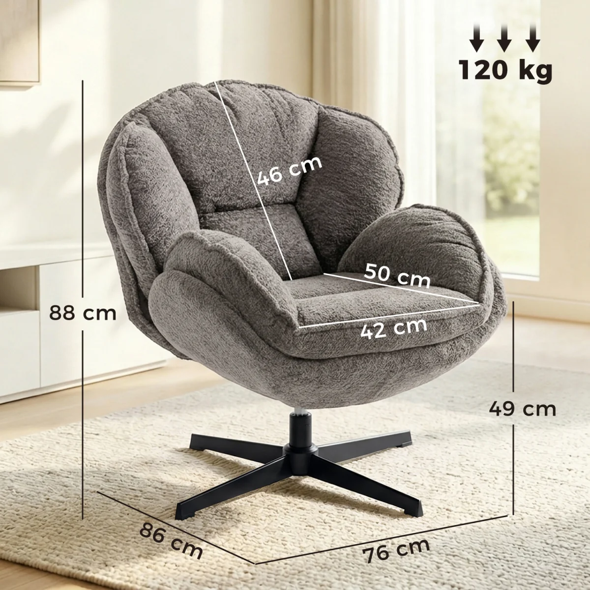 HOMCOM Accent Chair with Swivel for Living Room - Grey – image 8