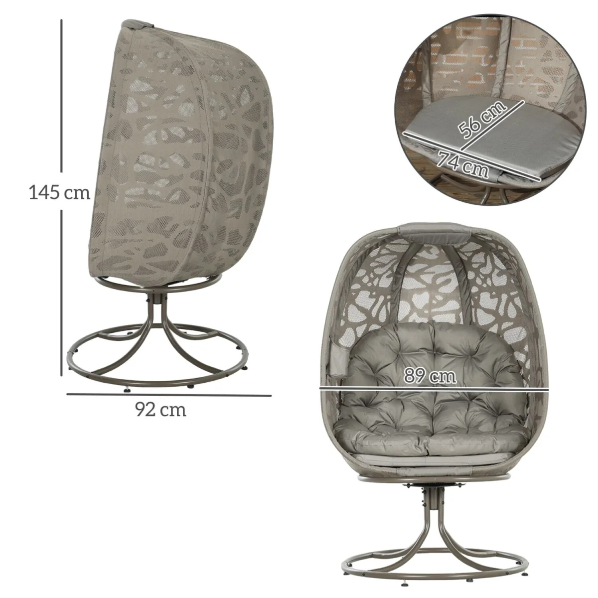 Nise Rattan and Metal Sand Brown Swivel Egg Chair with Cushions – image 5