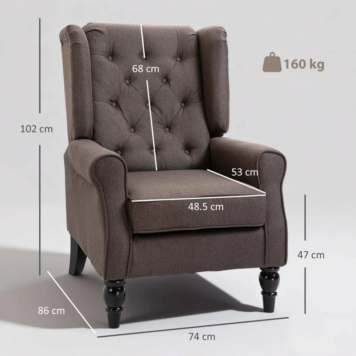 Mizi Brown Wingback Accent Chair with Button Tufting – image 4