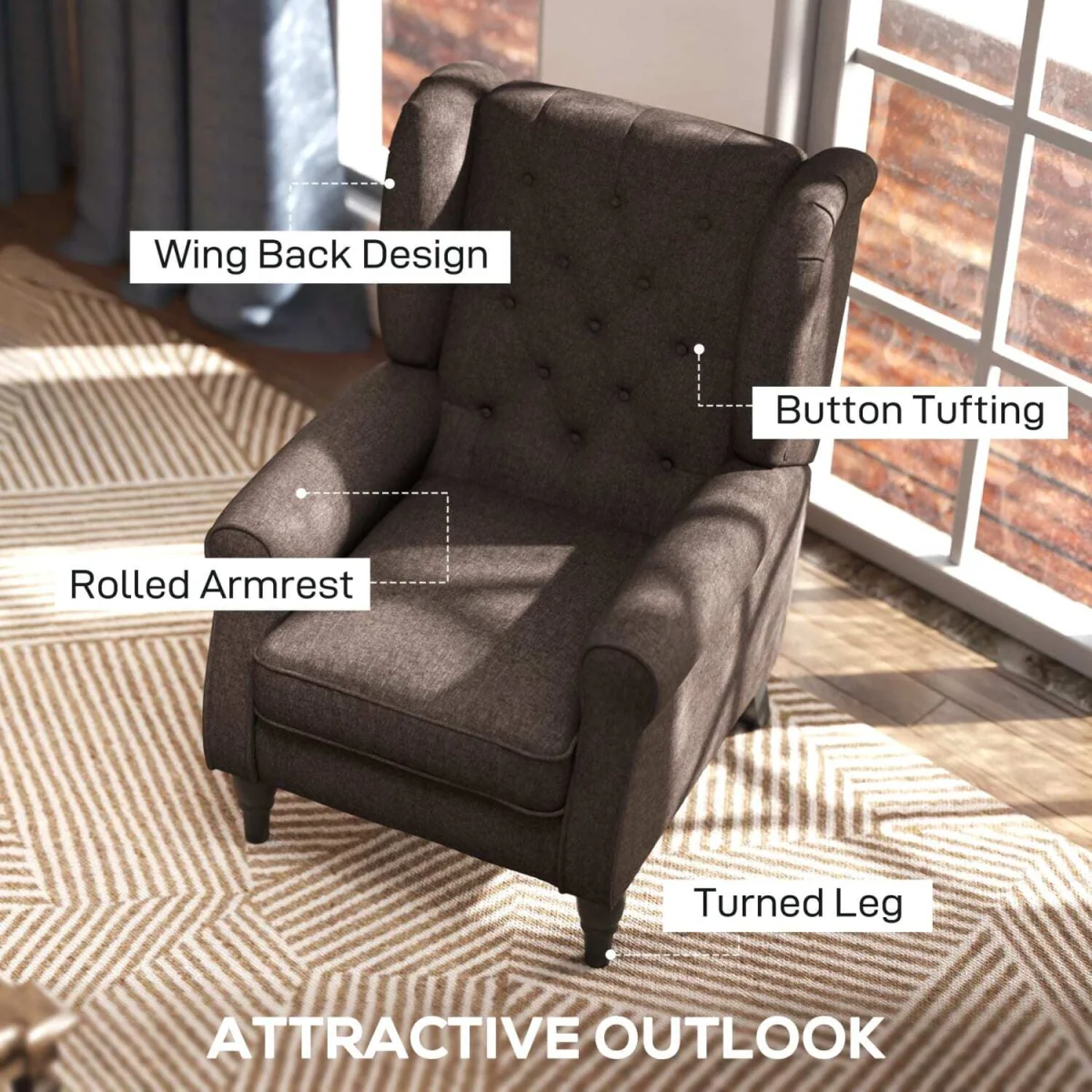 Mizi Brown Wingback Accent Chair with Button Tufting – image 5