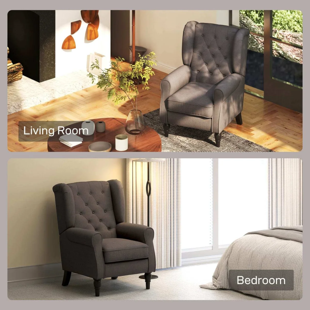 Mizi Brown Wingback Accent Chair with Button Tufting – image 8