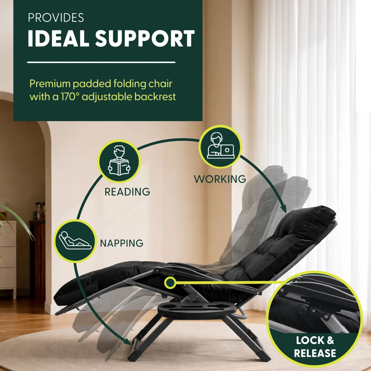 Keplin Square Tube Gravity Chair with Cushion – Extra Wide 72cm – image 2