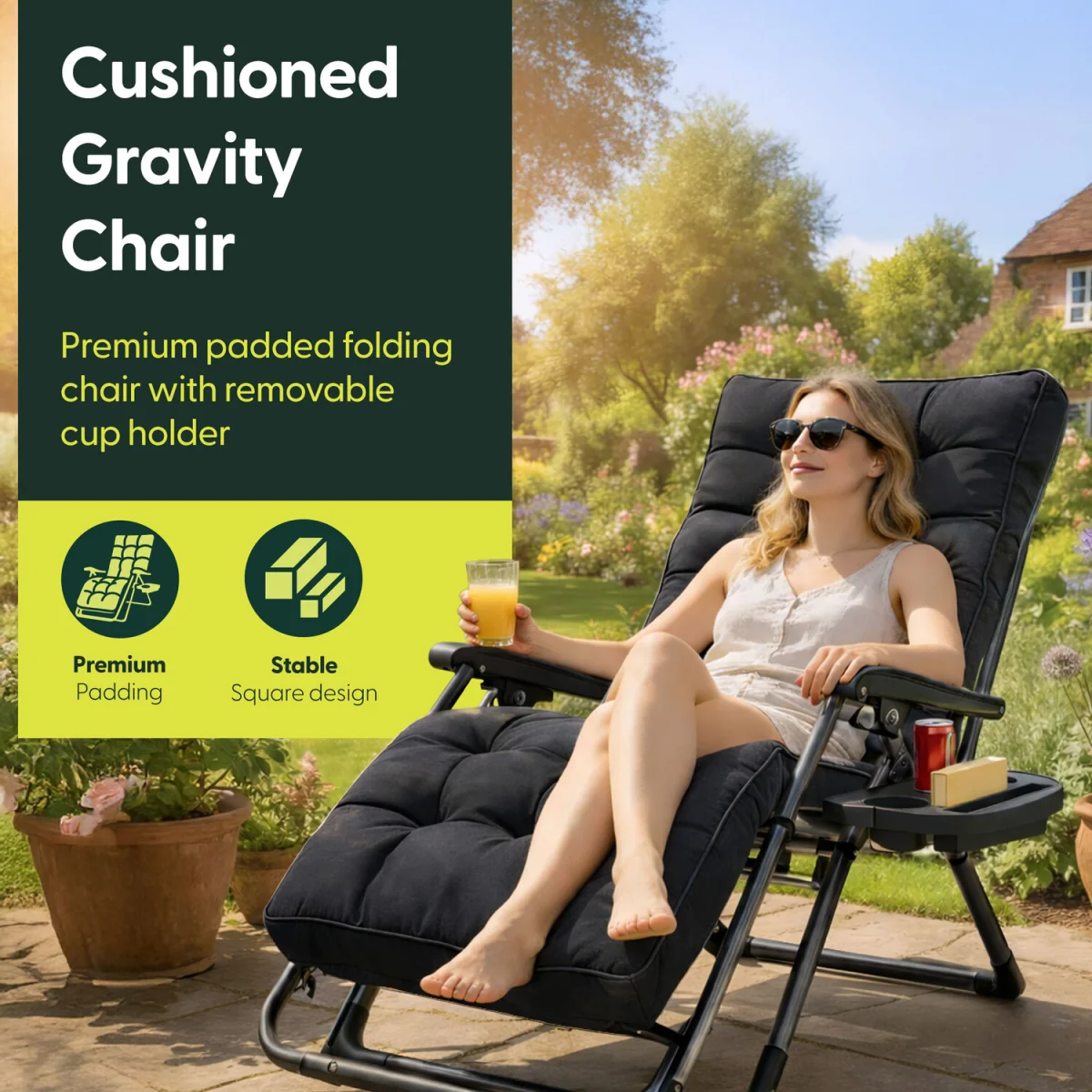 Keplin Square Tube Gravity Chair with Cushion – Extra Wide 72cm – image 3