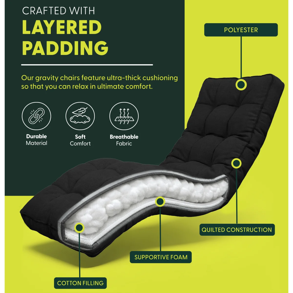 Keplin Square Tube Gravity Chair with Cushion – Extra Wide 72cm – image 4