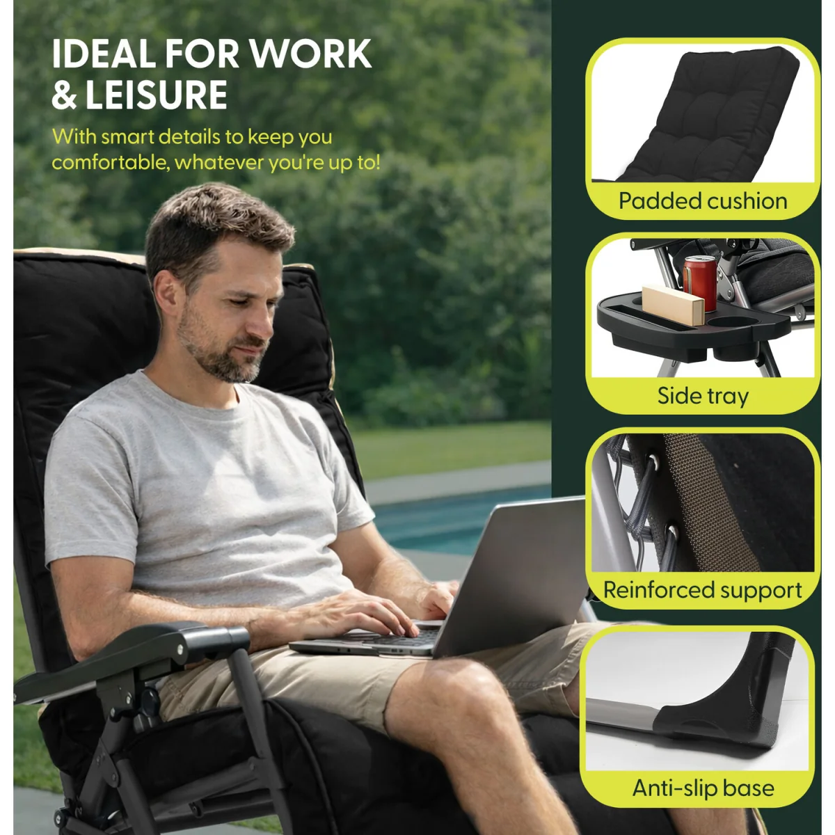Keplin Square Tube Gravity Chair with Cushion – Extra Wide 72cm – image 6