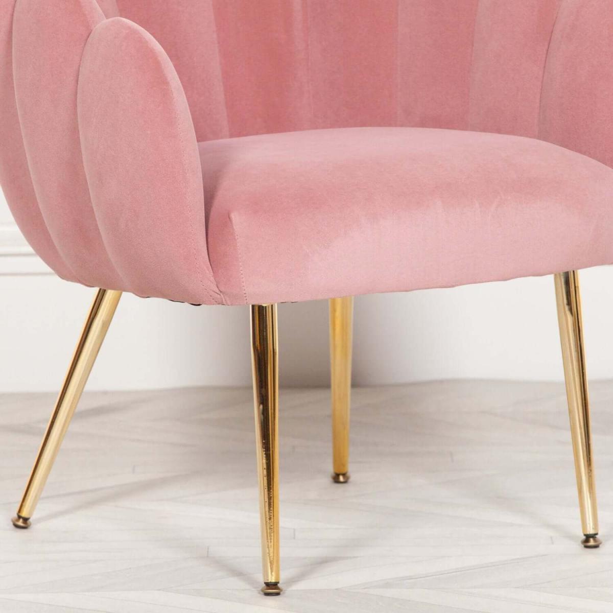 Pink Velvet Scalloped Shell Chair With Gold Legs - Pink – image 2