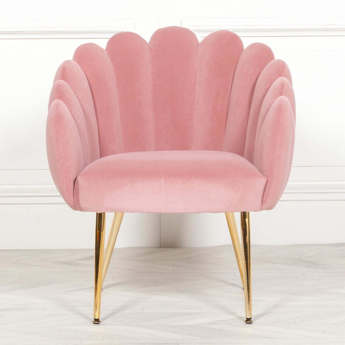 Pink Velvet Scalloped Shell Chair With Gold Legs - Pink – image 3