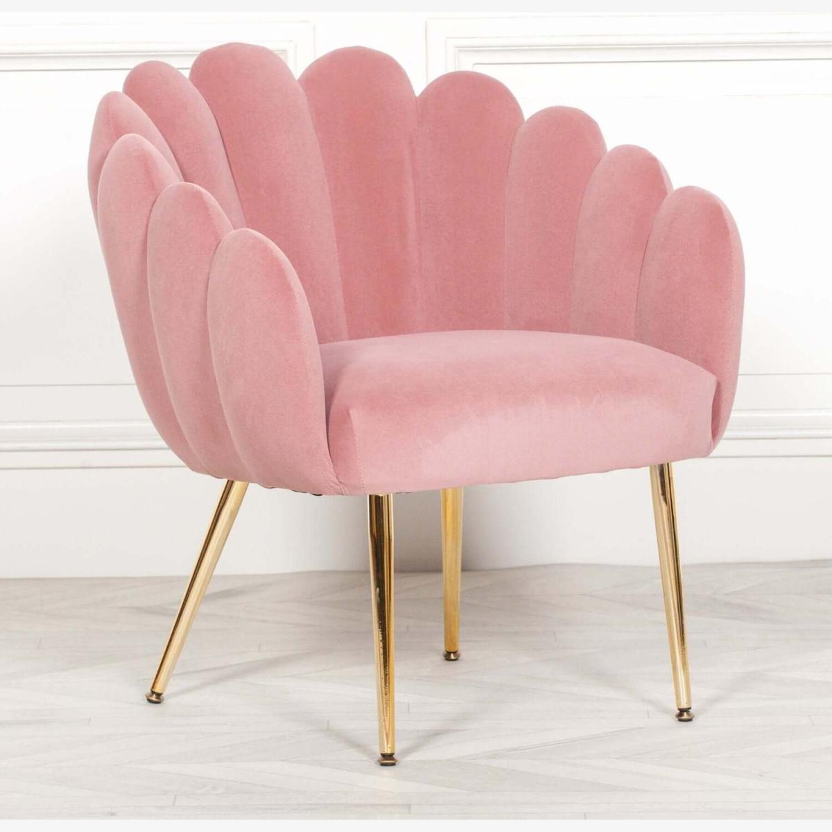 Pink Velvet Scalloped Shell Chair With Gold Legs - Pink – image 1