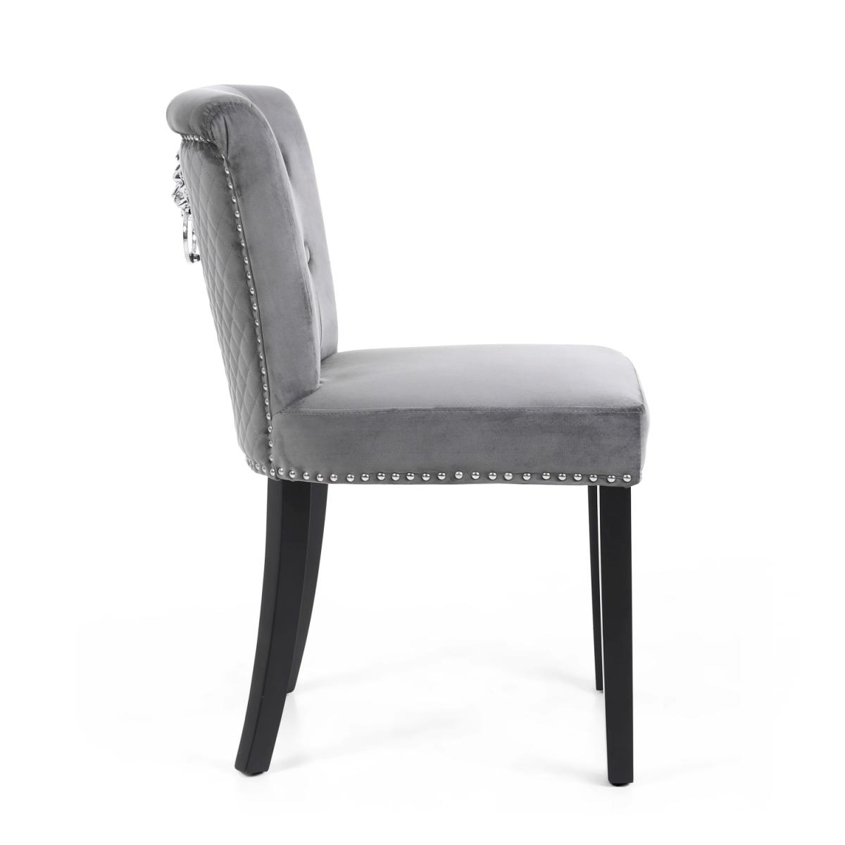 Pair of Sandringham Lionhead Brushed Velvet Grey Accent Chairs - Grey – image 4