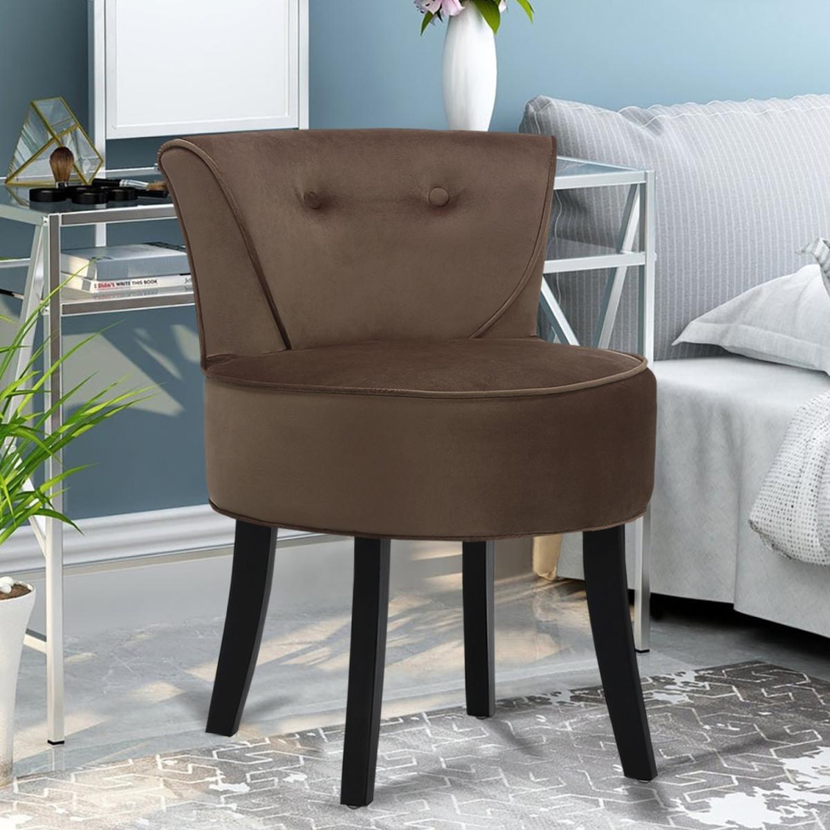 Velvet Dressing Table Stool Bedroom Makeup Chair Footstool - Brown – image 2