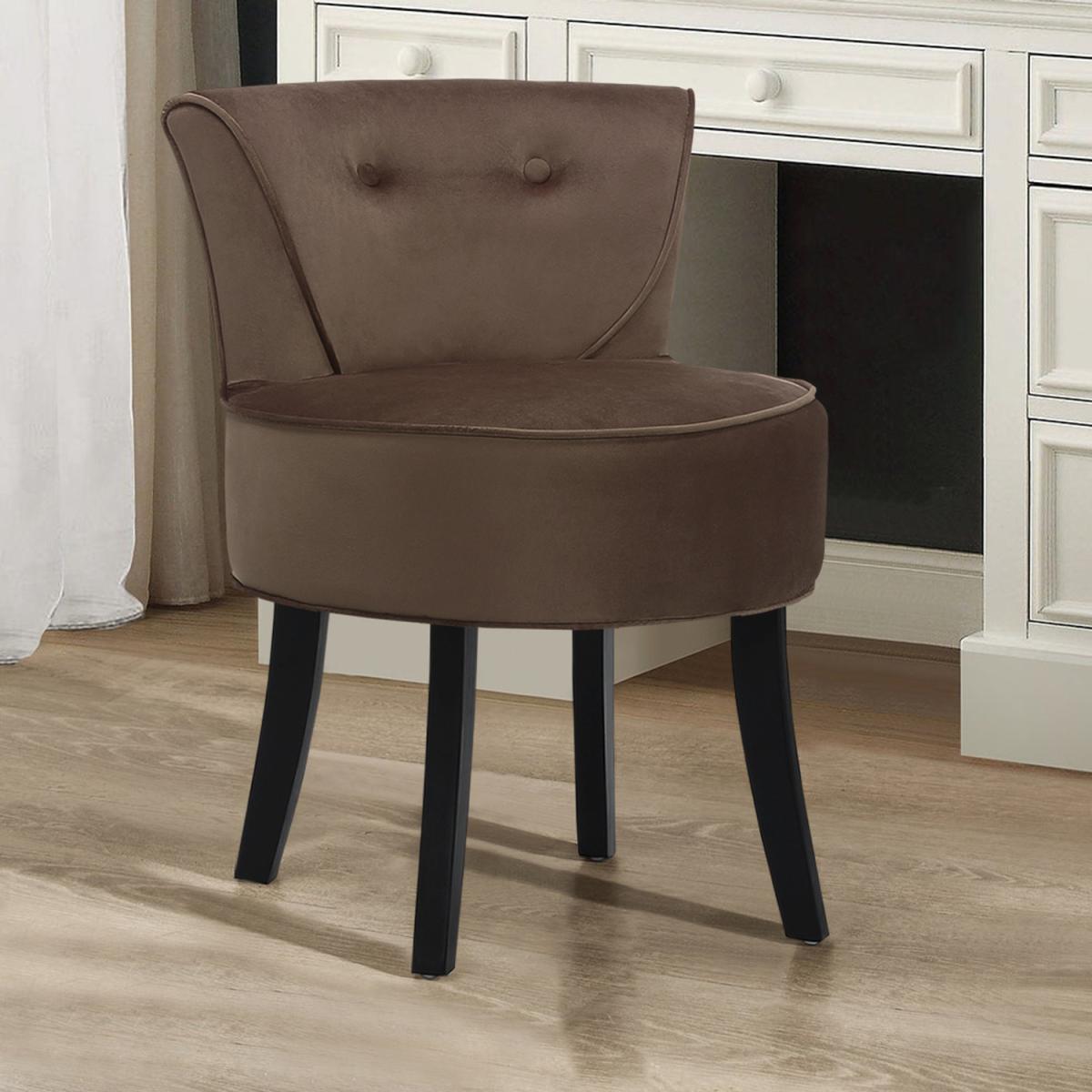 Velvet Dressing Table Stool Bedroom Makeup Chair Footstool - Brown – image 3