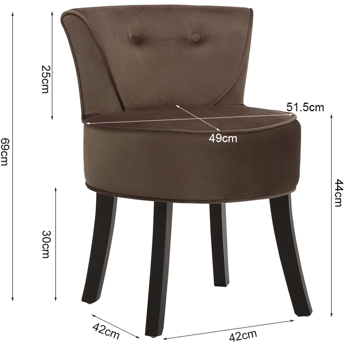 Velvet Dressing Table Stool Bedroom Makeup Chair Footstool - Brown – image 6