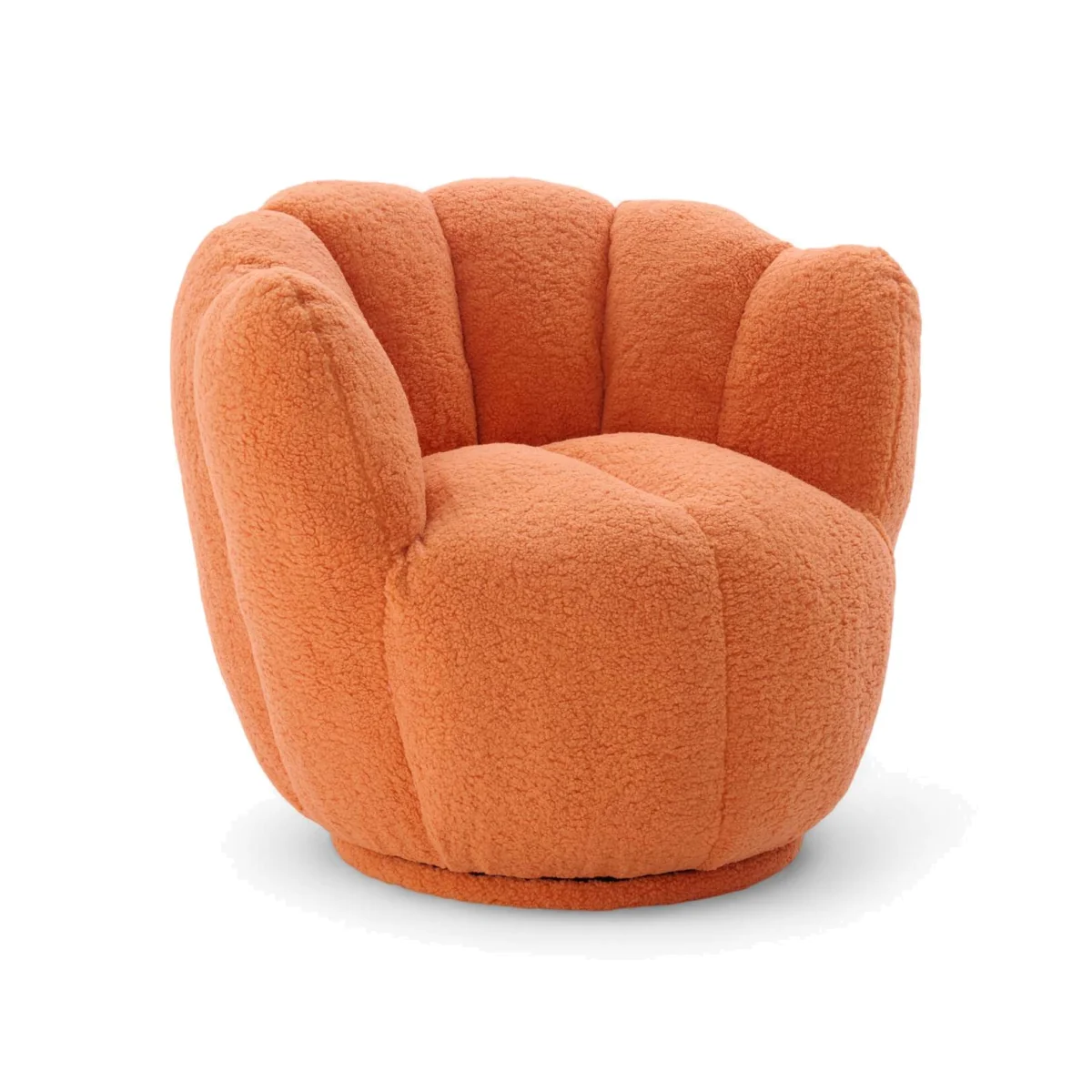 Teddy Boucle Fabric Orange Naomi Scalloped Barrel Chair - Orange – image 1