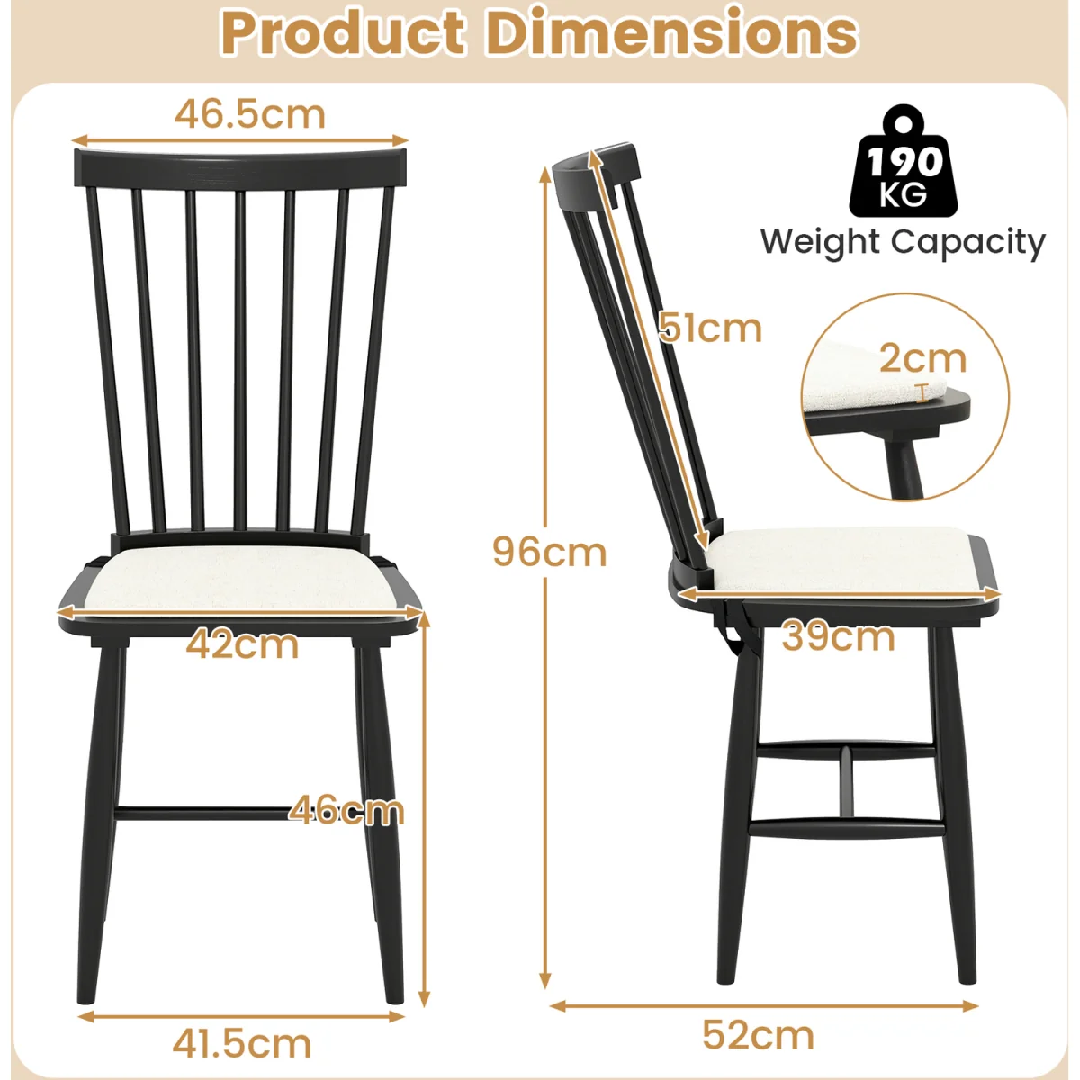 Set of 2 Farmhouse Wooden Chairs – image 3