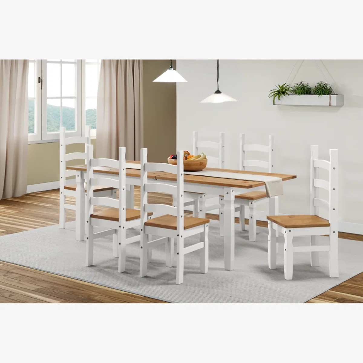 Corona Large Extending Table 6 Chairs - Distressed White Wax – image 1