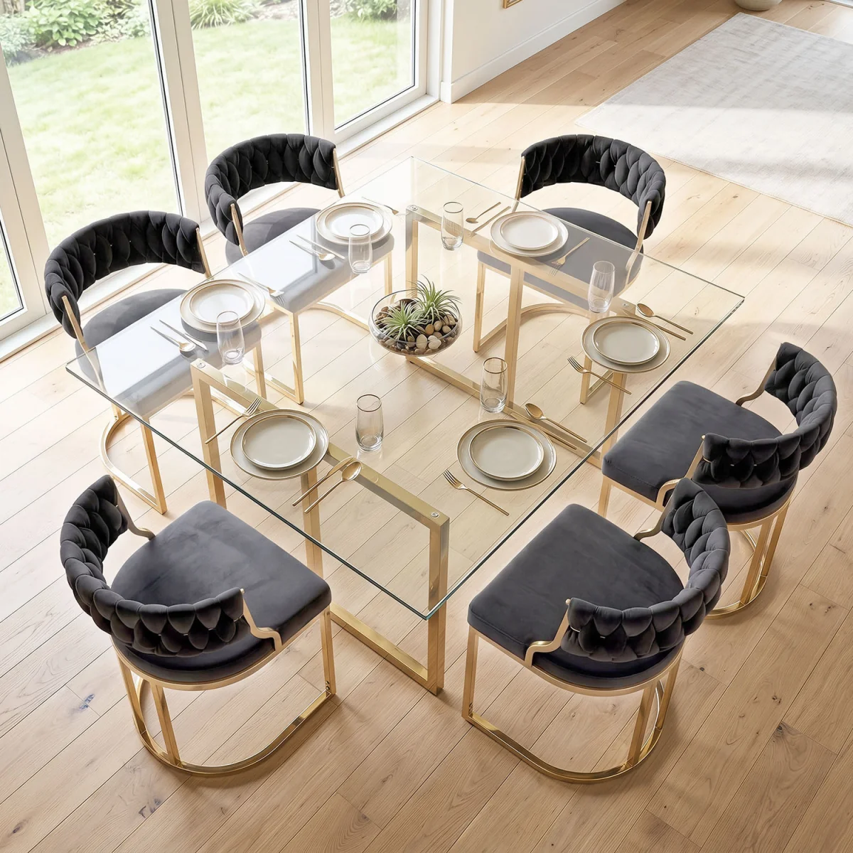 2 Pieces Modern Woven Upholstered Accent Dining Chairs with Curved Back - Black – image 2