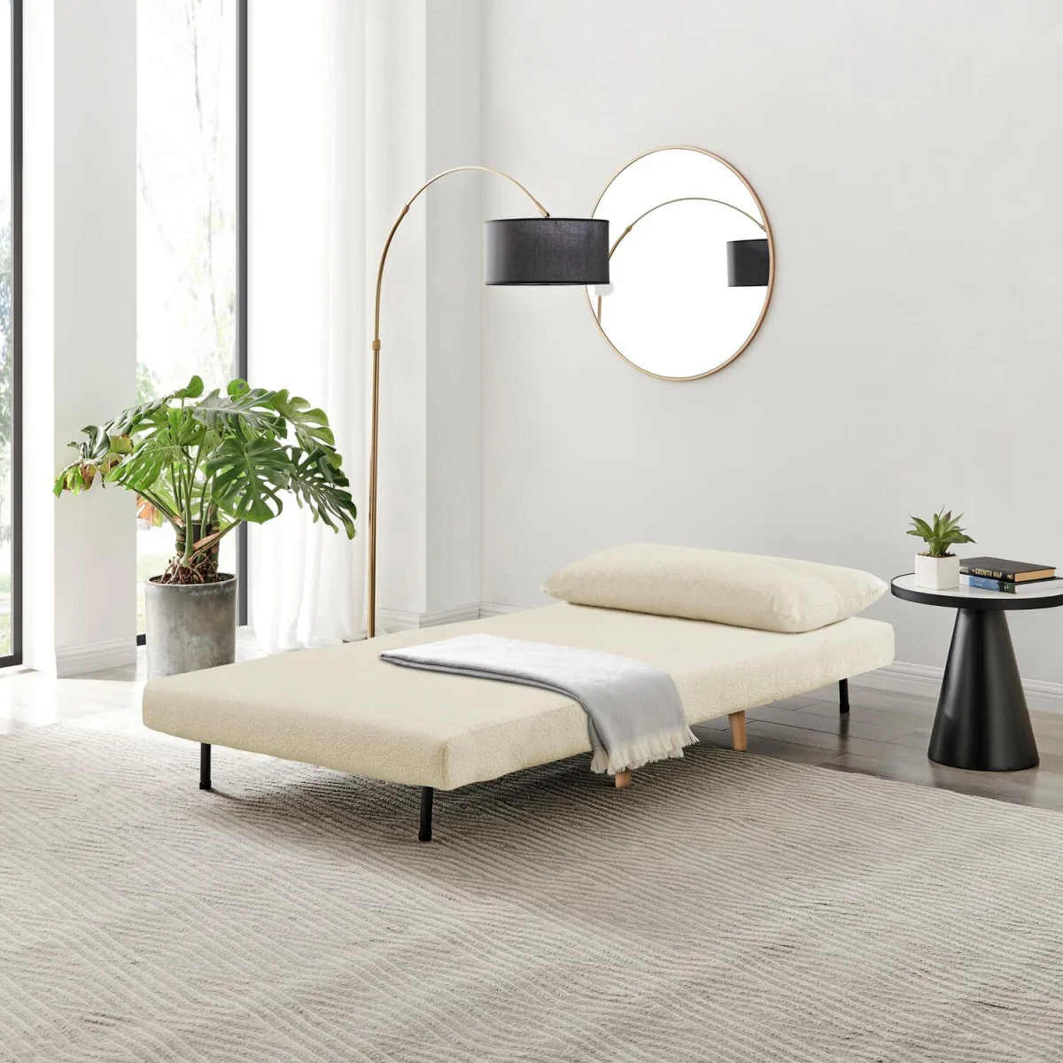 Bobby White Boucle Fabric Single Folding Sofa Bed Chair - White – image 3