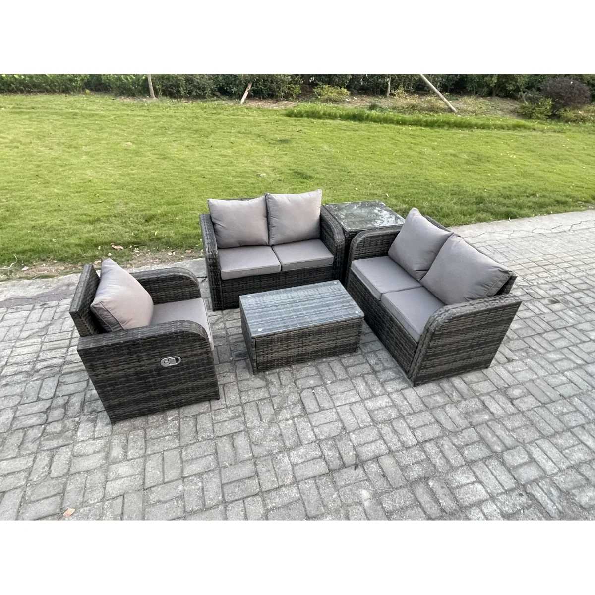 Fimous 5-Seater PE Rattan Set with Reclining Chairs & Glass Table Grey - Dark Grey Mixed – image 5